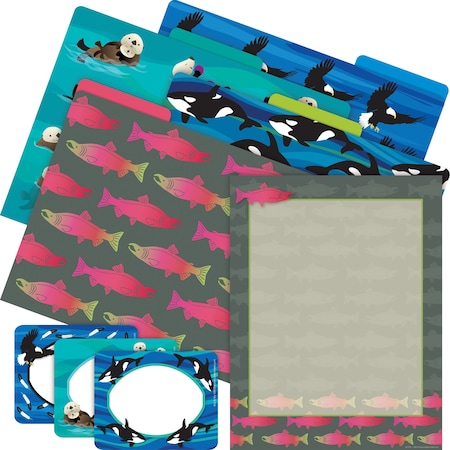 Barker Creek Sea & Sky Salmon Get Organized Office Kit, Multi-Design Set, 107/Set 123